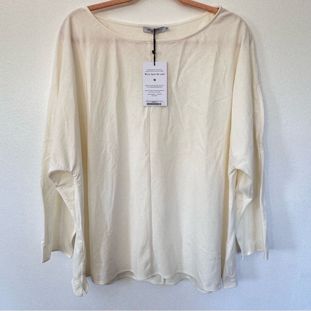 NWT M.M Lafleur The Wren Top - Double-Faced Ivory Linen Sz L - Picture 2 of 15